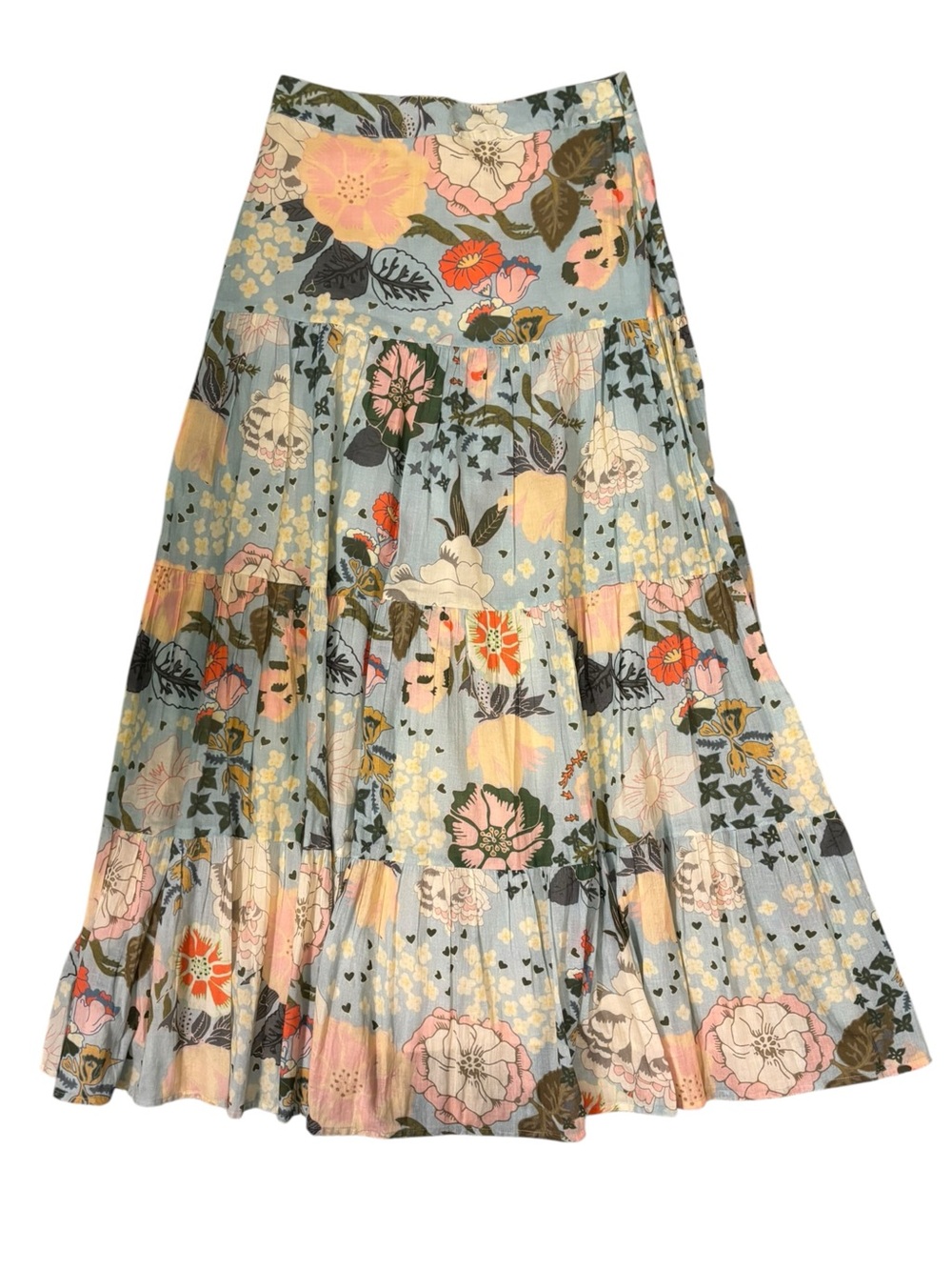 Carolina K for Anthropologie Floral Tiered Maxi Skirt NWT Cotton Boho Size M